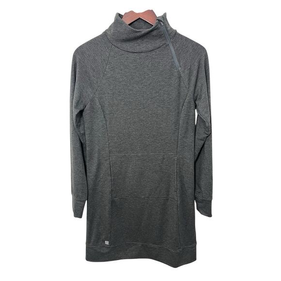 Title Nine Gray French Terry Guthrie Dress Small Mock Neck Kangaroo Pocket Midi - Picture 1 of 11